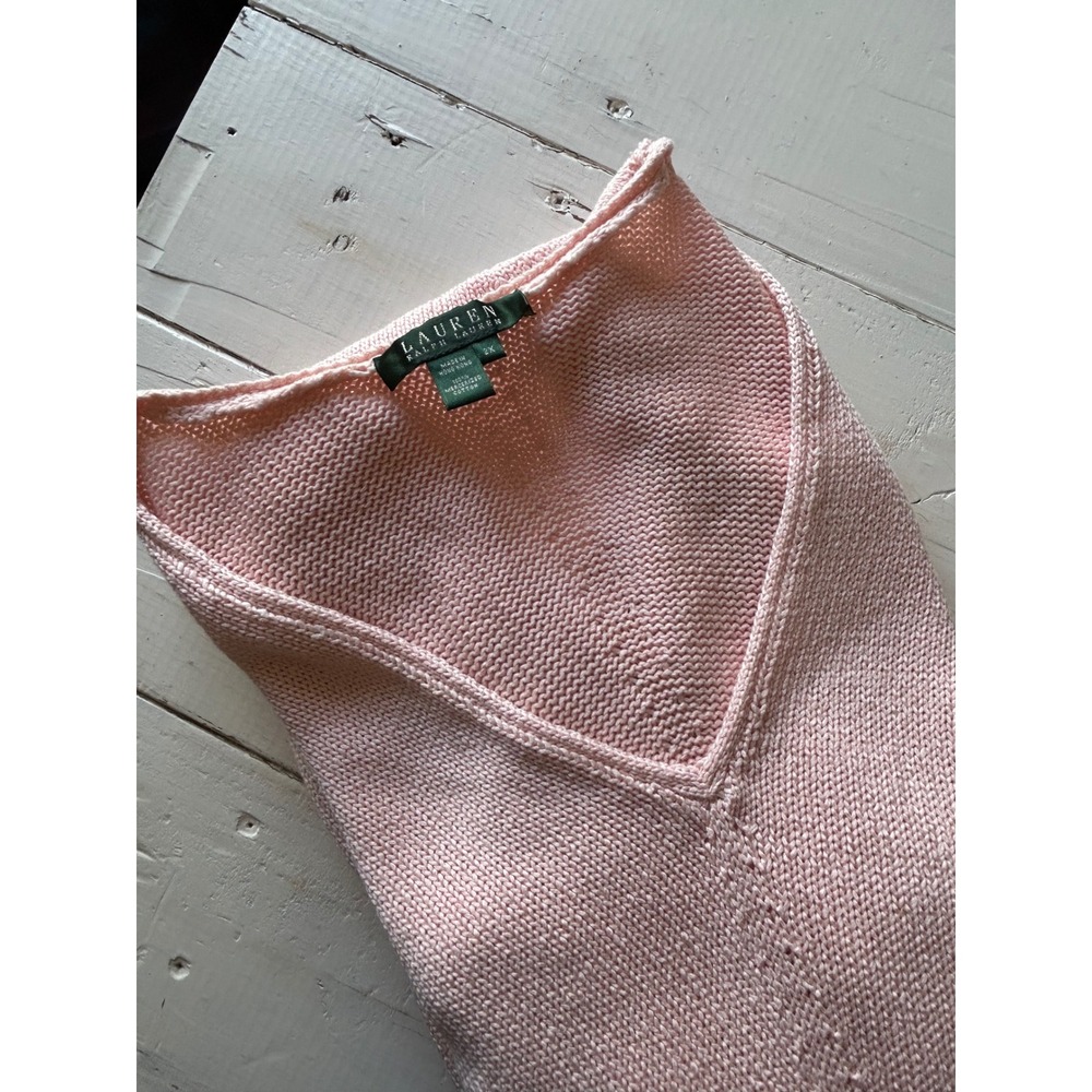 Lauren Ralph Lauren Pink V-Neck‎ Mercerized Cotton Knit Sweater 2X Plus Size